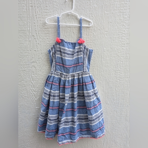 Mini Boden Other - Mini Boden 100% Cotton Blue Striped Sleeveless Sun Dress With Tassels Size 11-12